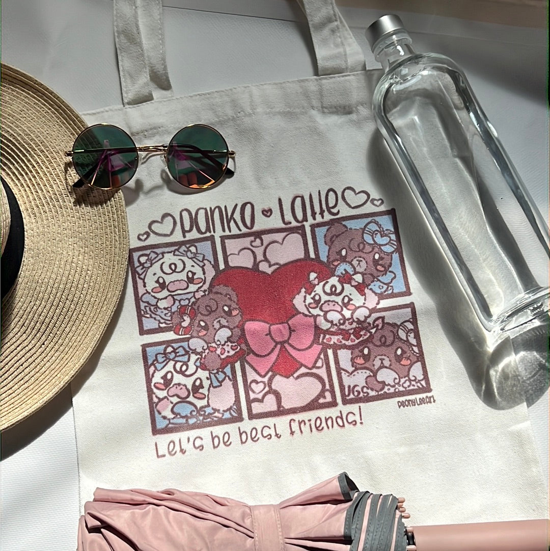 Panko & Latte Best Friends White Canvas Tote Bag