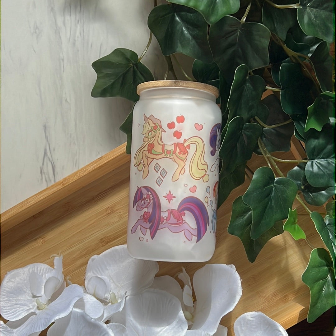My Little Pony Carousel Friends 16oz Frosted Glass Tumbler with Glass Straw