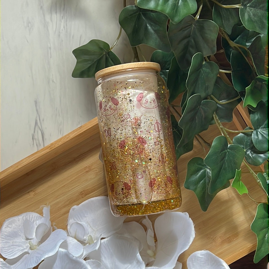 Mochi Park Jimin - BTS Snow Globe Glass Tumbler with Glass Straw