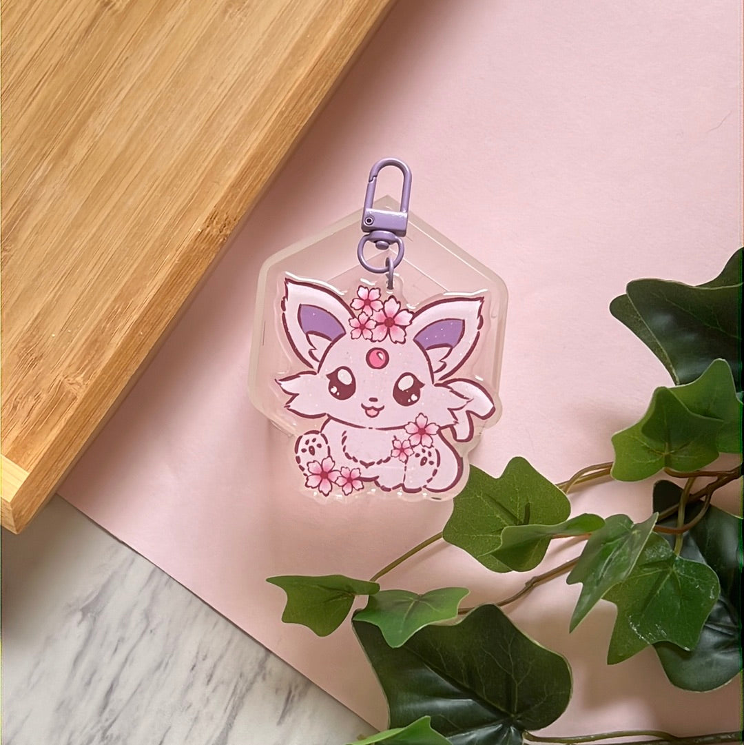 Cherry Blossoms Espeon Double-Sided Glitter Keychain