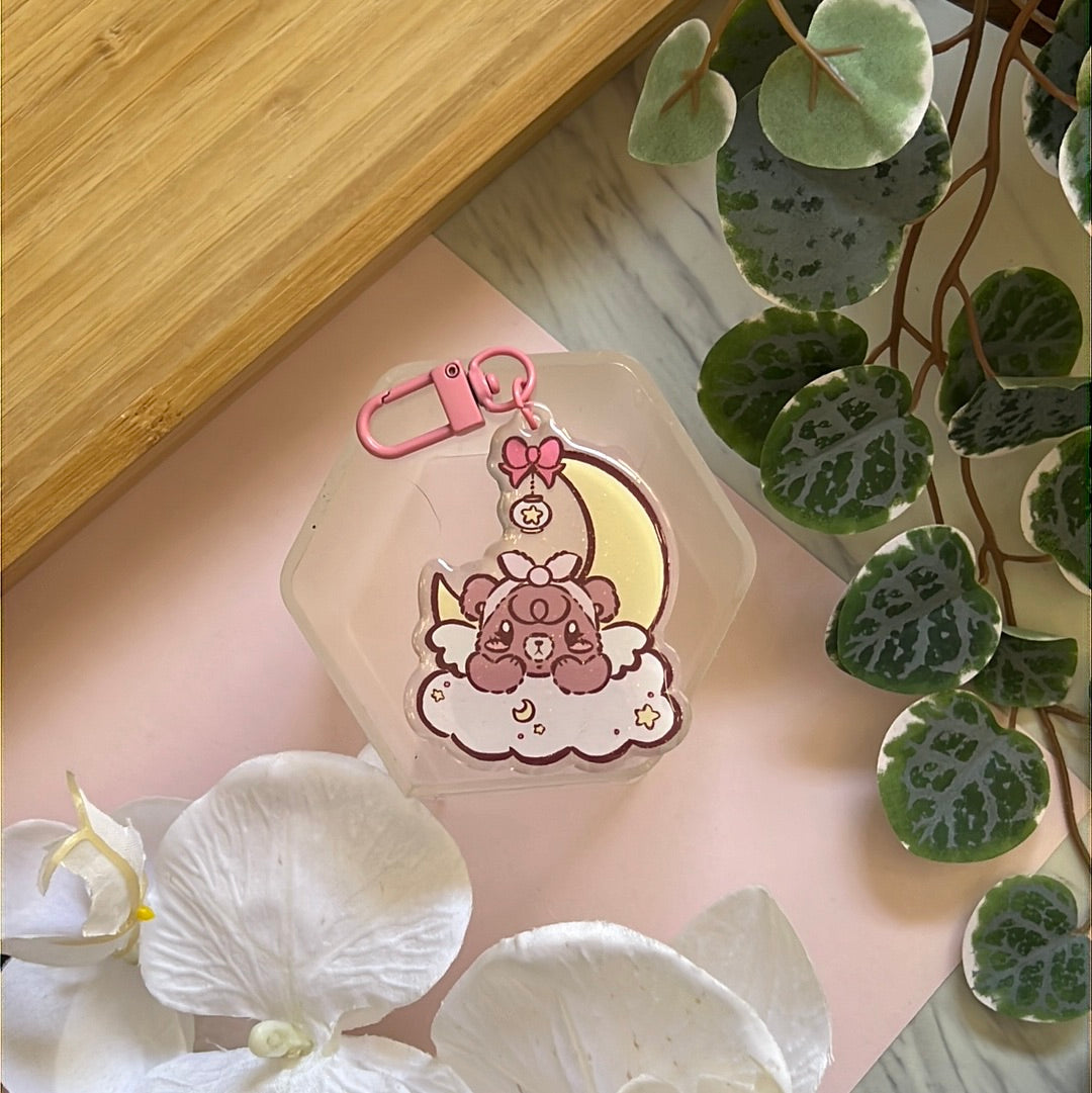 Latte Dreamy Moon Double-Sided Glitter Keychain