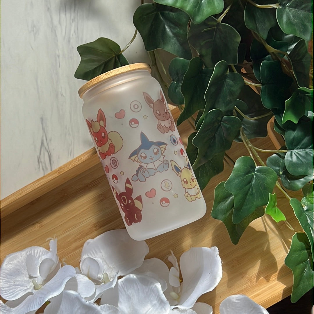 Elemental Eeveelutions 16oz Frosted Glass Tumbler with Glass Straw
