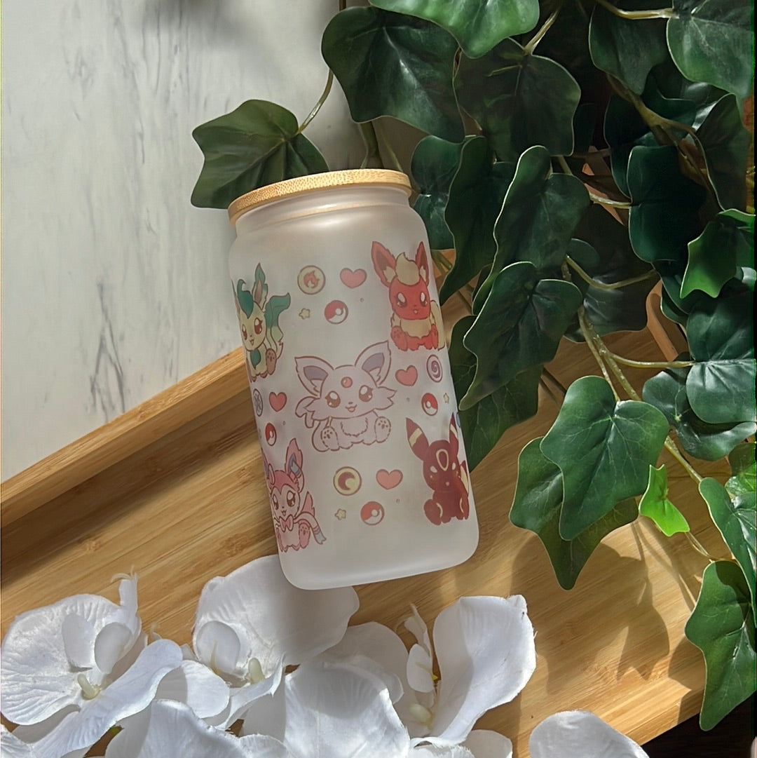 Elemental Eeveelutions 16oz Frosted Glass Tumbler with Glass Straw