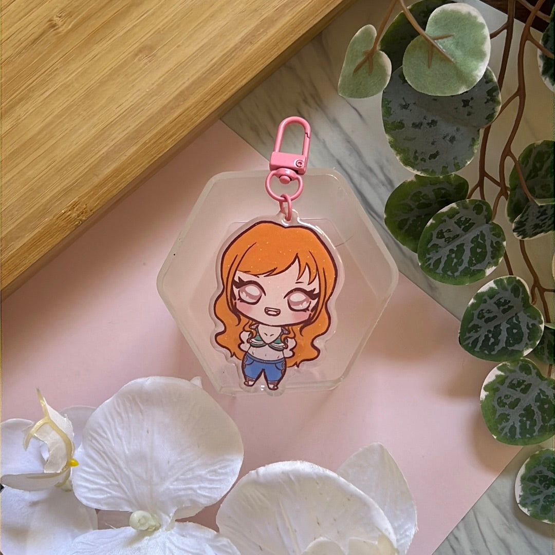 OP Pirates Time Skip Navigator Double-Sided Glitter Keychain