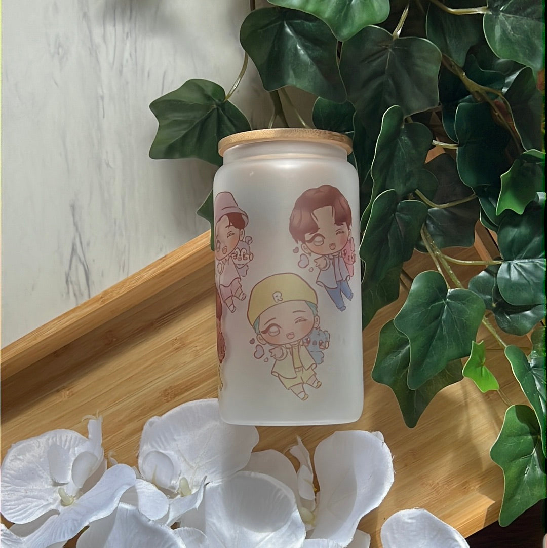 BTS Dynamite 16oz Frosted Glass Tumbler with Glass Straw