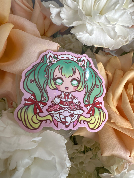 Vocaloid Pop Star Strawberry Miku Holographic Glitter Sticker