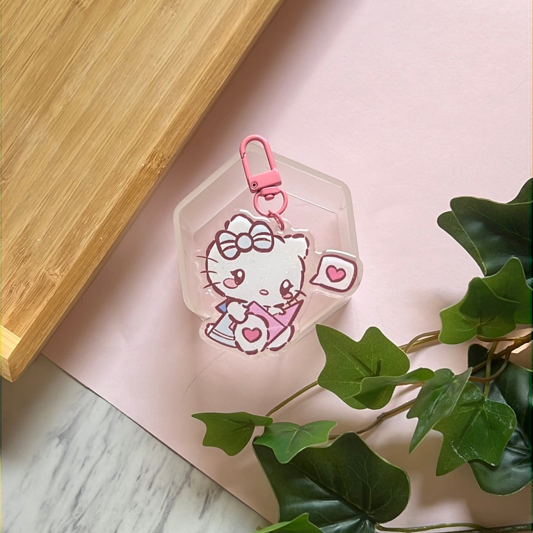 I Love You Kitty San Friends Double-Sided Glitter Keychain