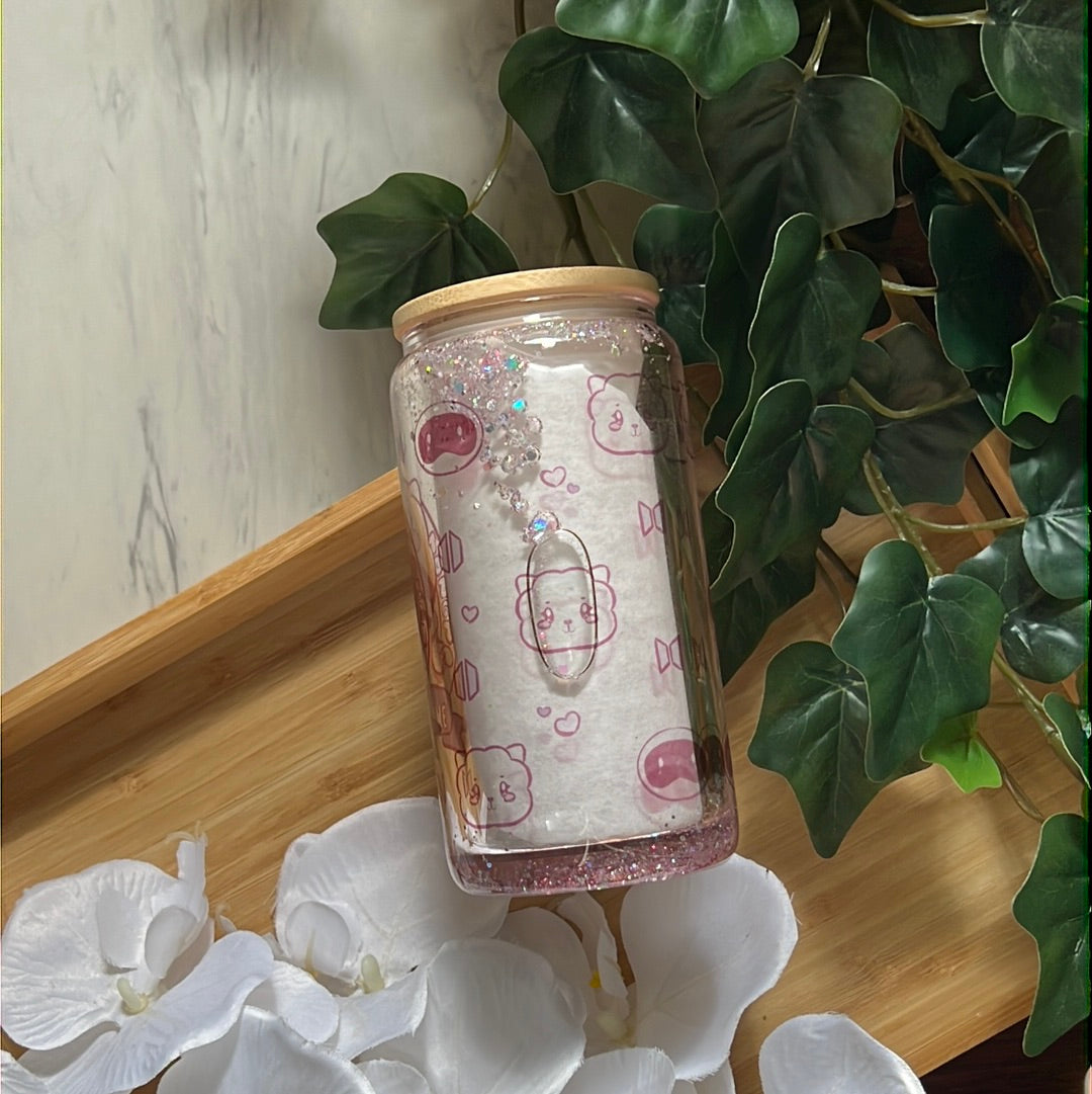 World Wide Handsome Kim Seokjin - BTS Snow Globe Glass Tumbler with Glass Straw