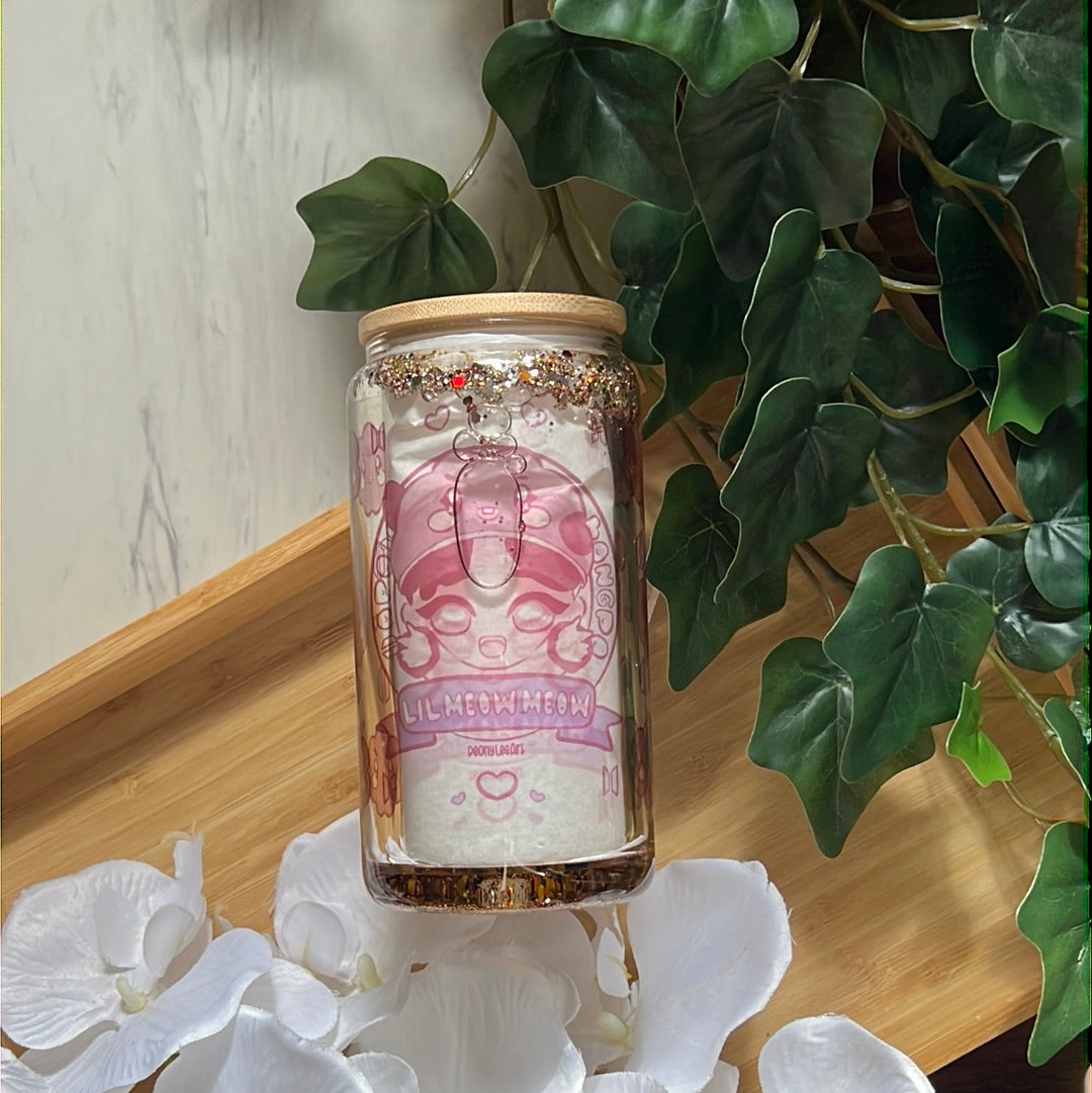 Lil Meow Meow Min Yoongi - BTS Snow Globe Glass Tumbler with Glass Straw