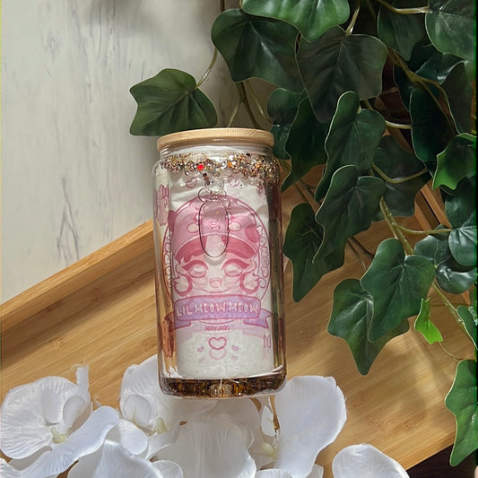 Lil Meow Meow Min Yoongi - BTS Snow Globe Glass Tumbler with Glass Straw