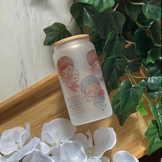 BTS Dynamite 16oz Frosted Glass Tumbler with Glass Straw