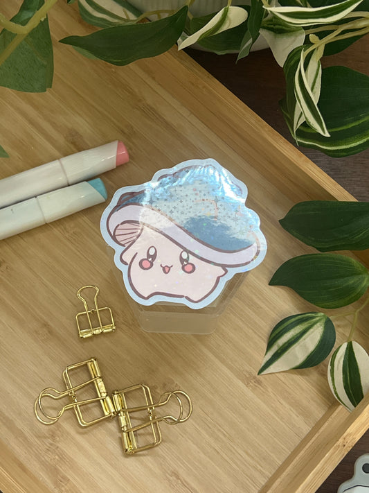 Maple Story Blue Horn Mush Holographic Glitter Sticker