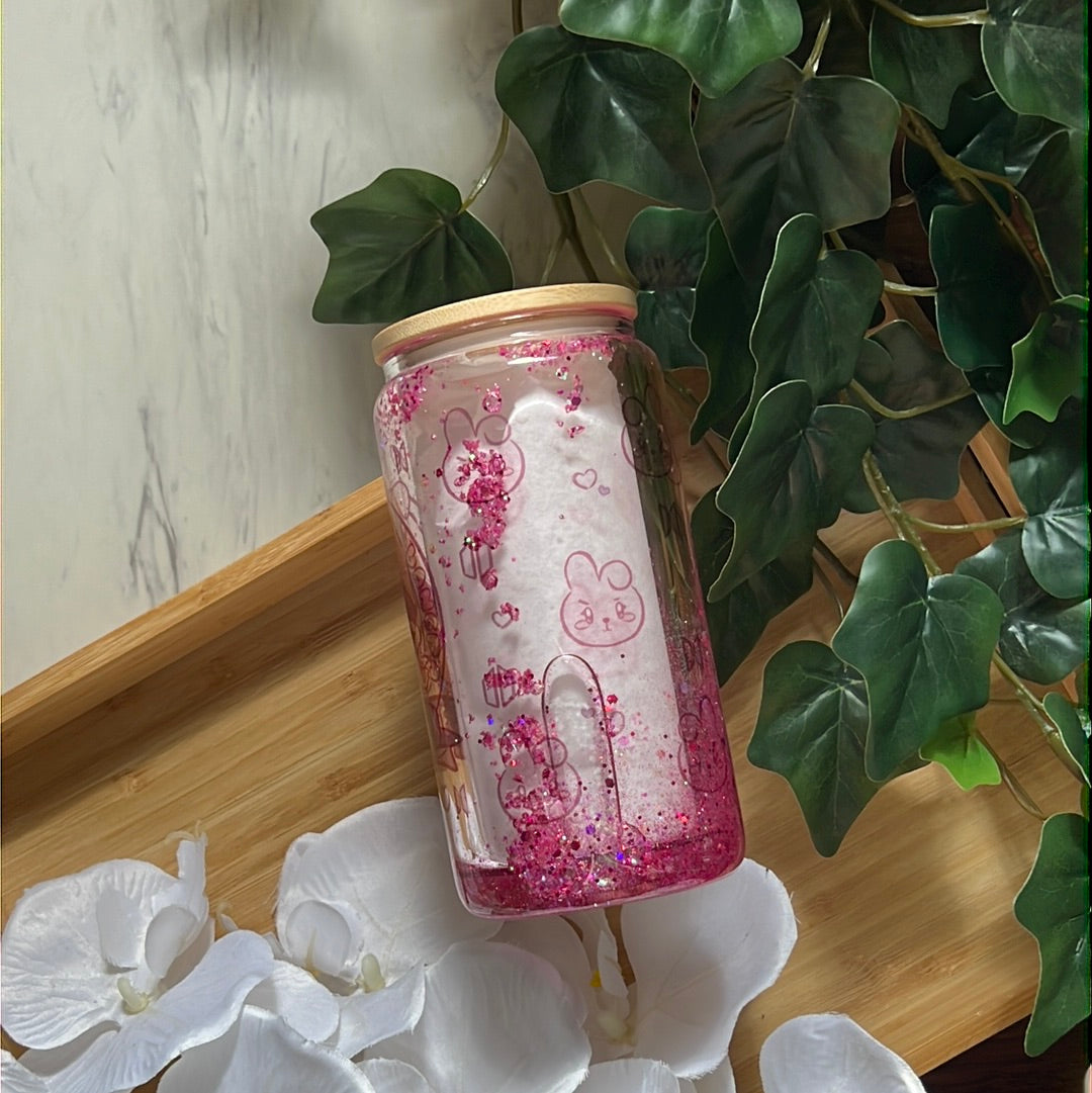 Kookie Jeon Jungkook - BTS Snow Globe Glass Tumbler with Glass Straw