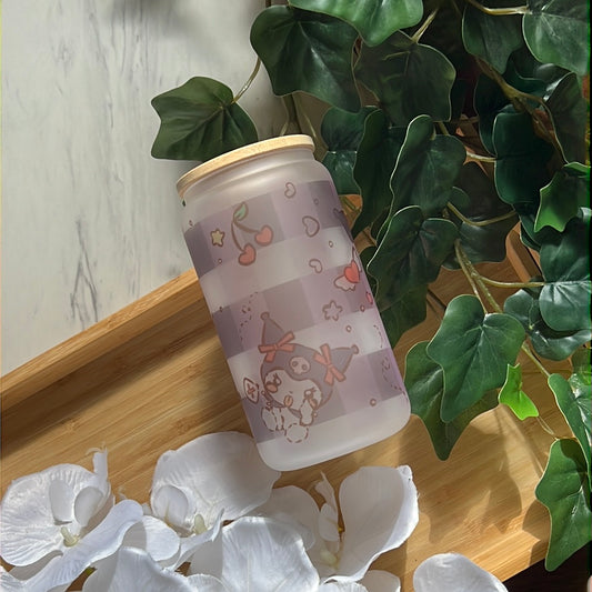 Mischievous Kuro Minnie 16oz Frosted Glass Tumbler with Glass Straw