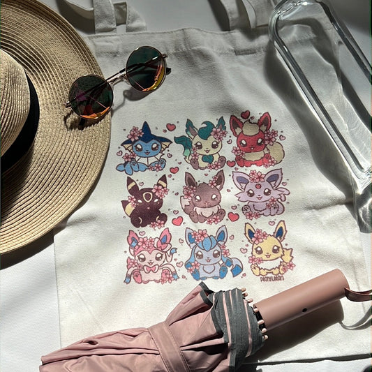 Cherry Blossom Eeveelutions White Canvas Tote Bag