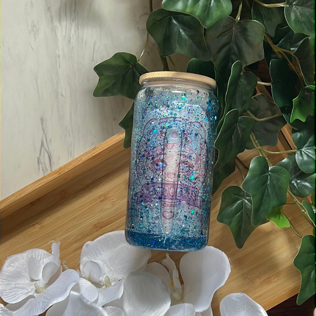 Namjoonie Kim Namjoon - BTS Snow Globe Glass Tumbler with Glass Straw