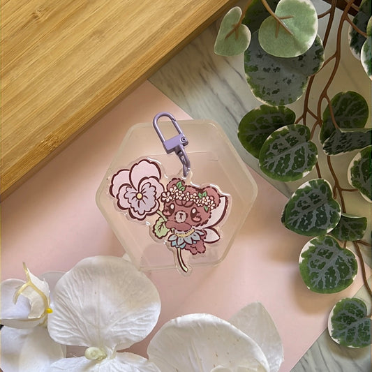 Latte Flower Fairy Double-Sided Glitter Keychain