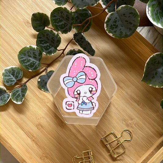 I Love You Little Melo Bunny San Friends Holographic Glitter Sticker