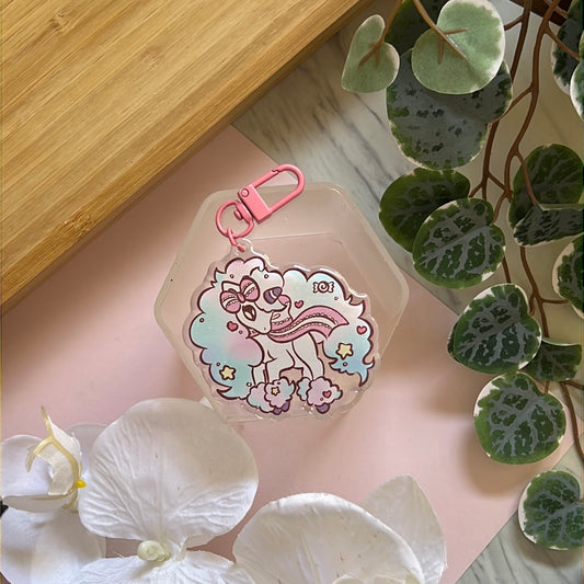 Pika Friends Cotton Candy Ponyta Double-Sided Glitter Keychain