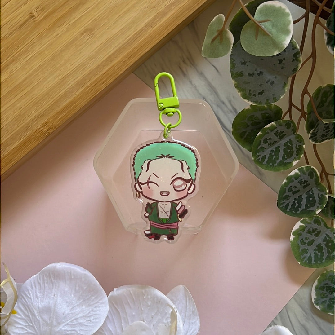 OP Pirates Time Skip Swordsman Double-Sided Glitter Keychain