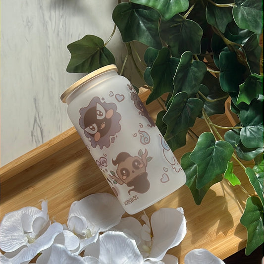 Pika Friends Spoopy Ghosties 16oz Frosted Glass Tumbler with Glass Straw