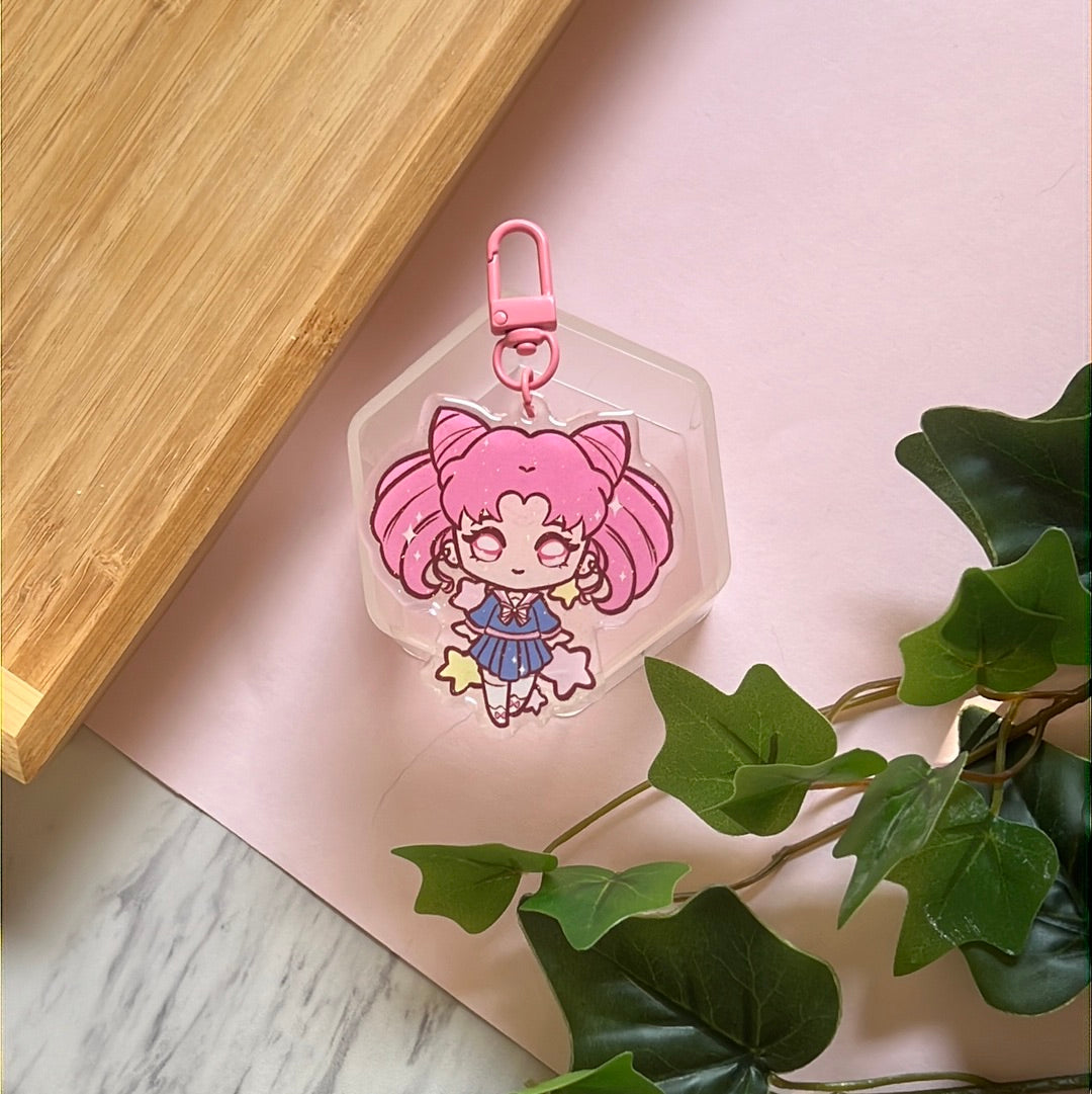 Pretty Chibimoon Guardian Double-Sided Glitter Keychain