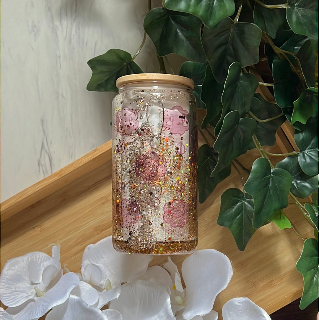 Lil Meow Meow Min Yoongi - BTS Snow Globe Glass Tumbler with Glass Straw