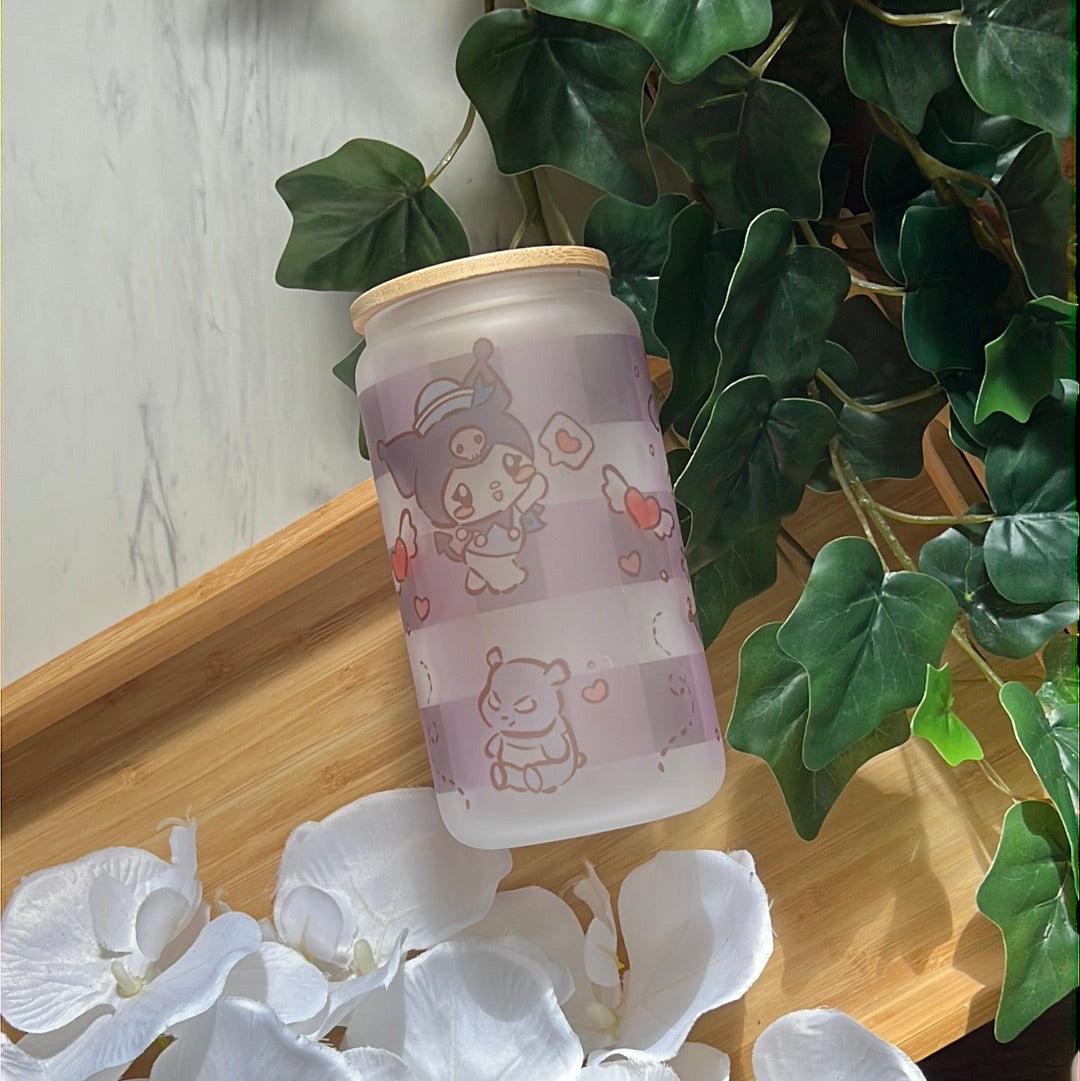Mischievous Kuro Minnie 16oz Frosted Glass Tumbler with Glass Straw