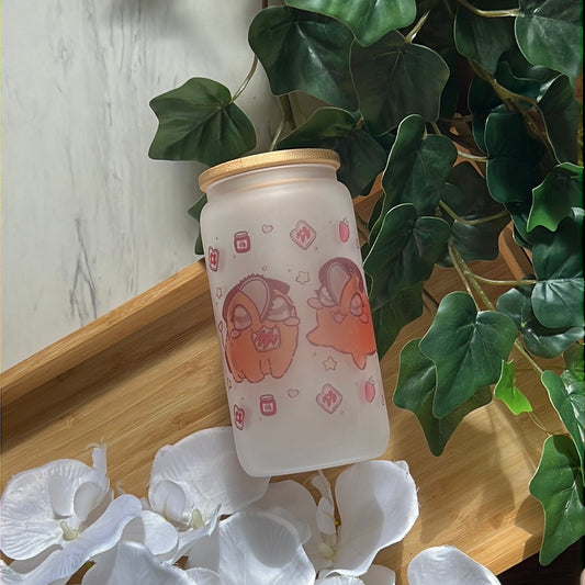 Chain Demon Pochi Dog 16oz Frosted Glass Tumbler with Glass Straw