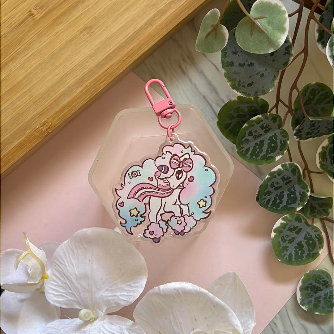 Pika Friends Cotton Candy Ponyta Double-Sided Glitter Keychain