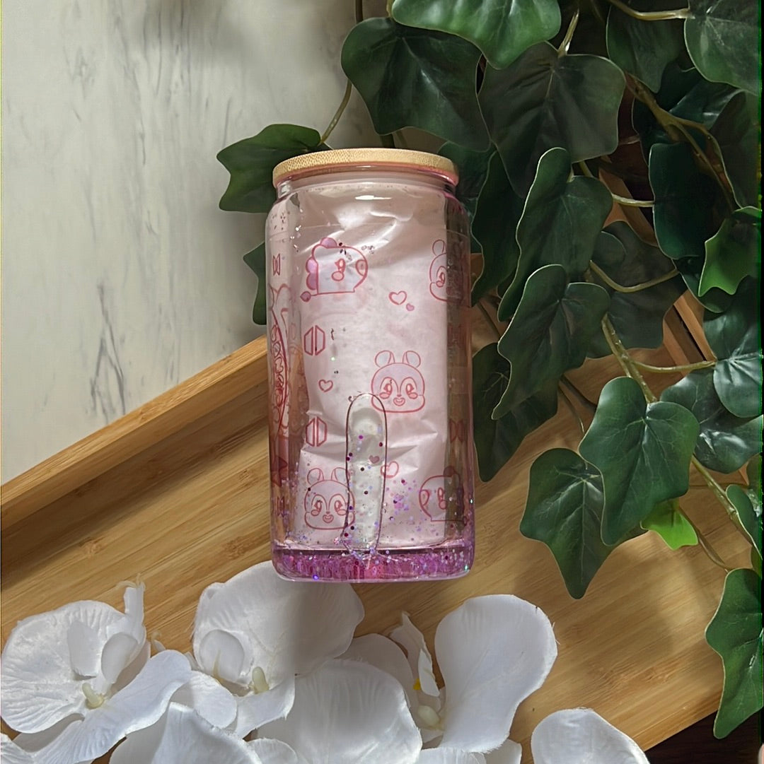 Hobi Jung Hoseok - BTS Snow Globe Glass Tumbler with Glass Straw