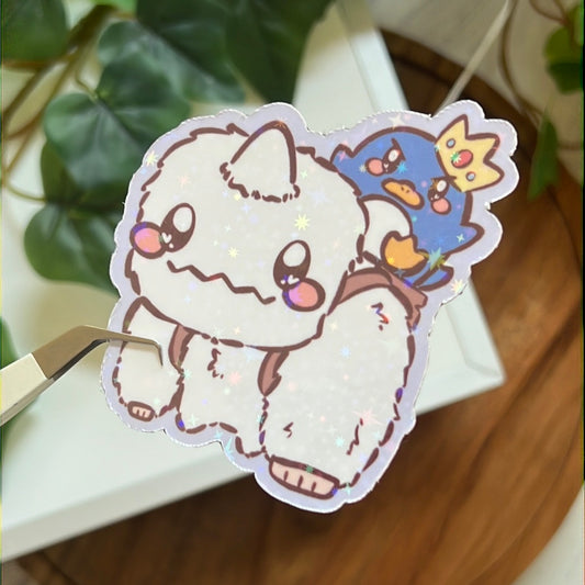 Maple Story Yeti & King Pepe Holographic Glitter Sticker