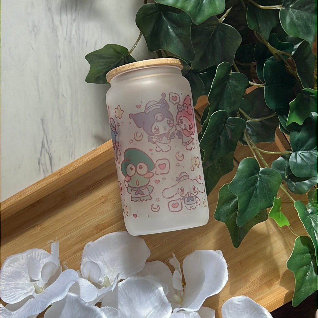 I Love You Sailor San Friends 16oz Frosted Glass Tumbler with Glass Straw