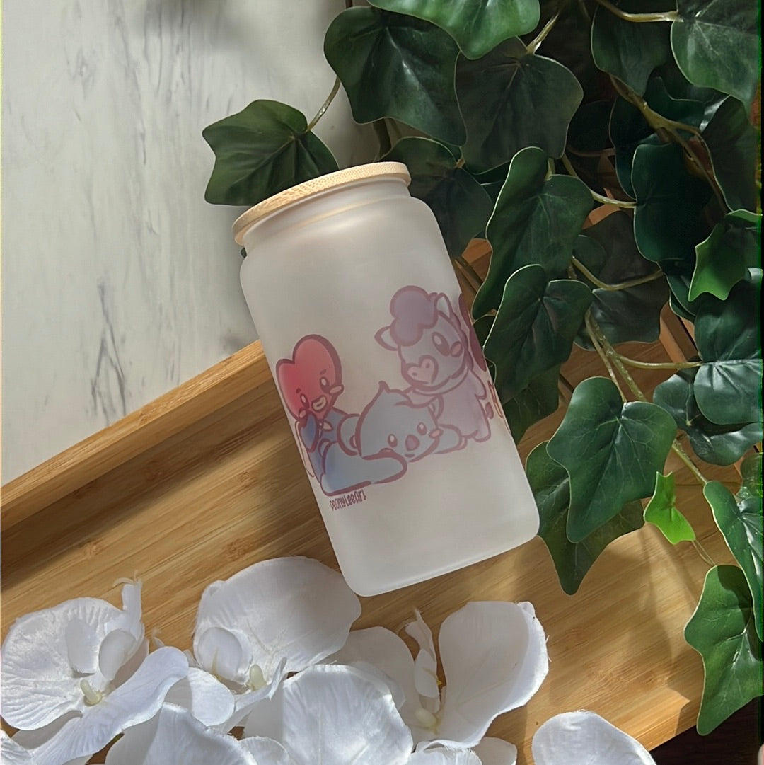 BT21 Roll Call 16oz Frosted Glass Tumbler with Glass Straw