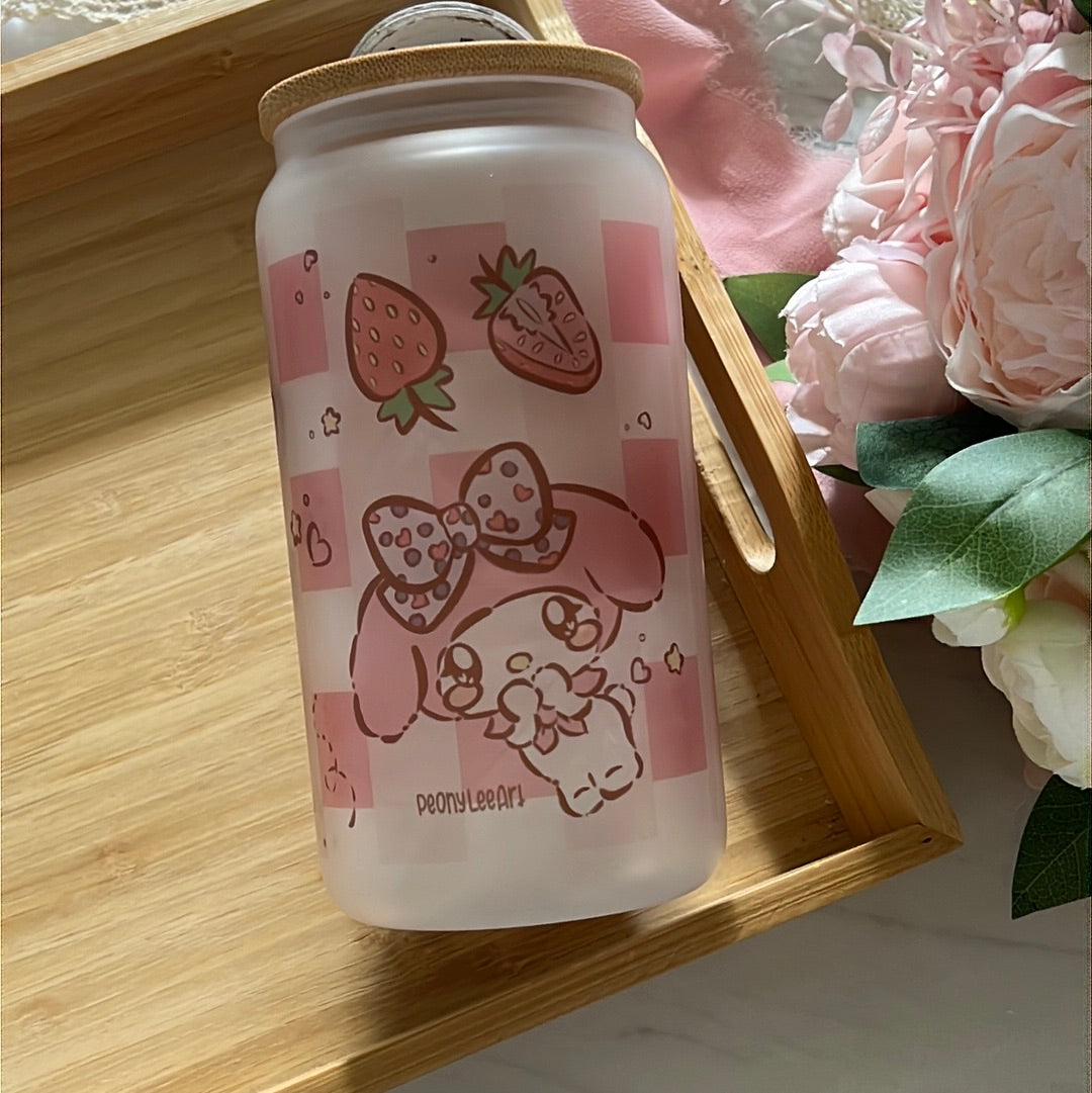 My Strawberry Melody 16oz Frosted Glass Tumbler with Glass Straw