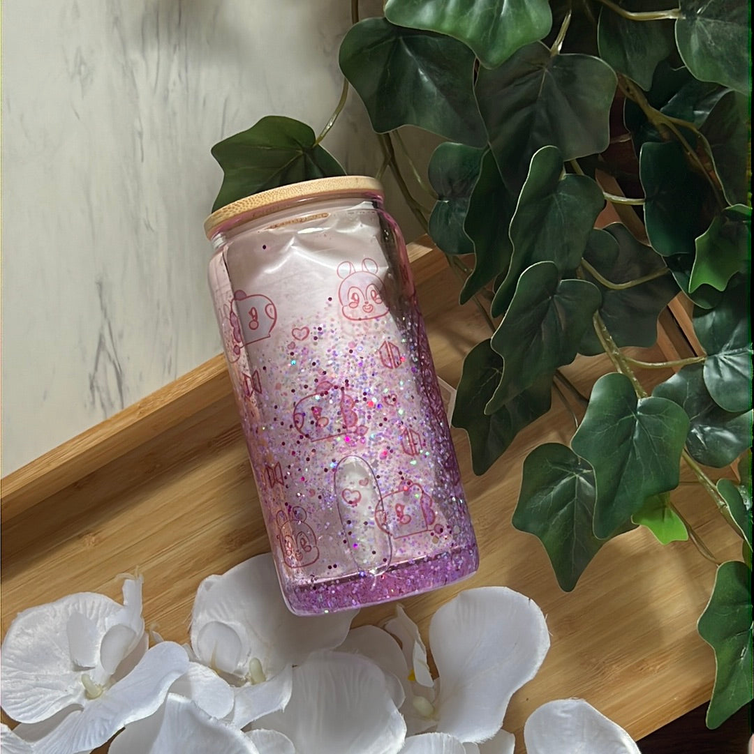 Hobi Jung Hoseok - BTS Snow Globe Glass Tumbler with Glass Straw