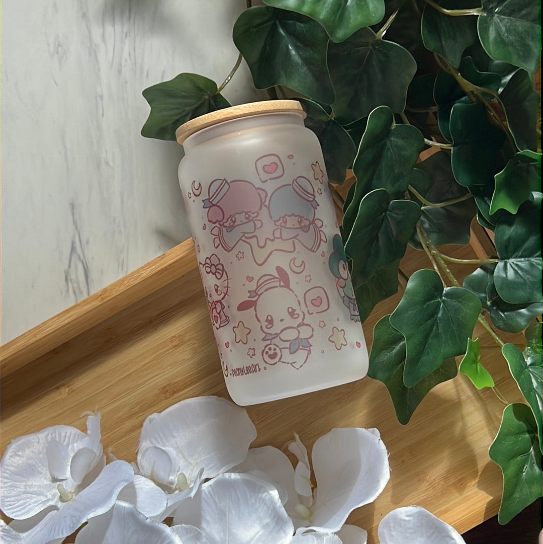 I Love You Sailor San Friends 16oz Frosted Glass Tumbler with Glass Straw