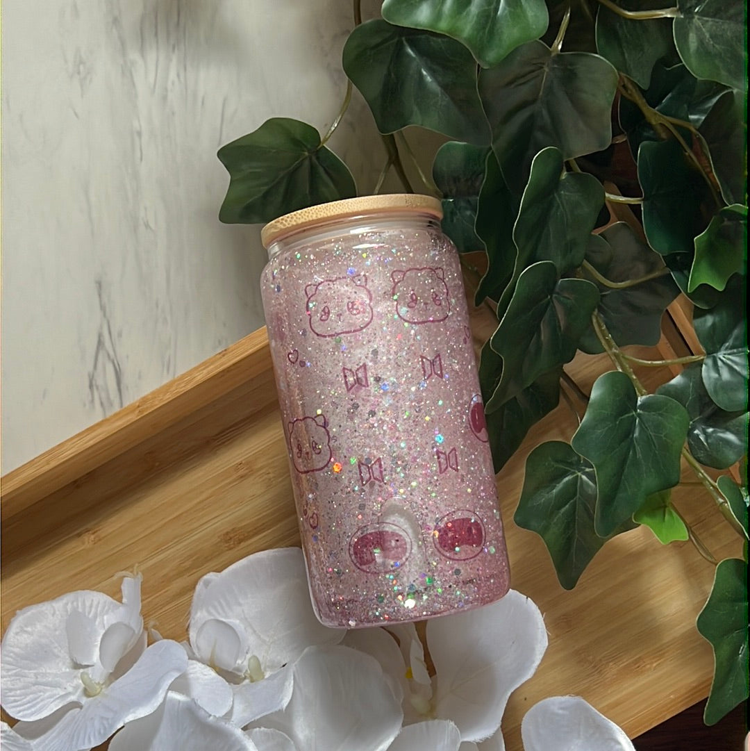 World Wide Handsome Kim Seokjin - BTS Snow Globe Glass Tumbler with Glass Straw