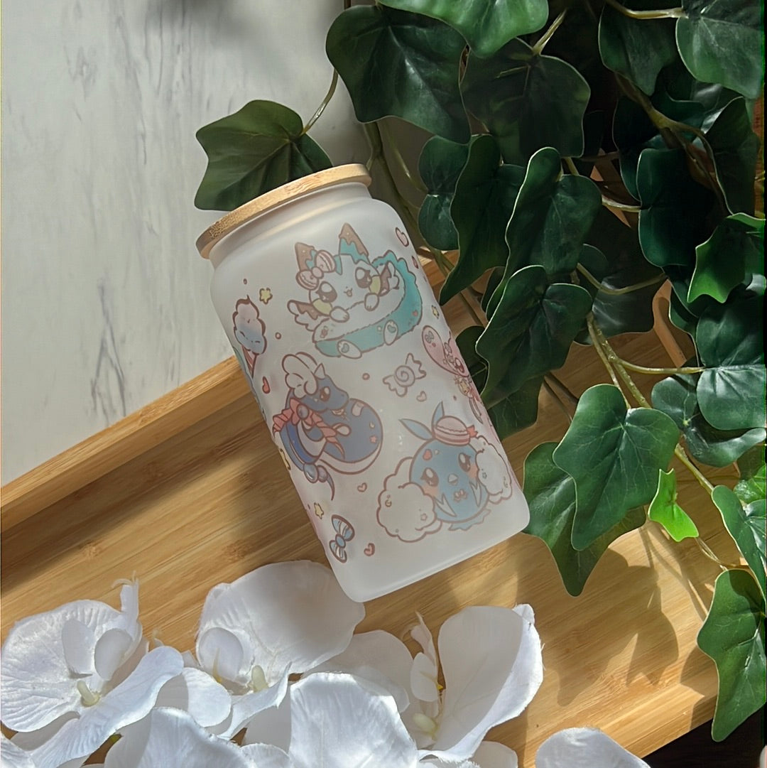 Pika Friends Pastel Candy Land 16oz Frosted Glass Tumbler with Glass Straw