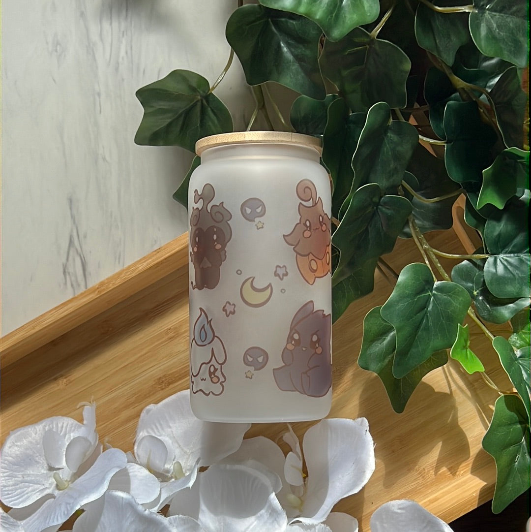 Pika Friends Spoopy Ghosties 16oz Frosted Glass Tumbler with Glass Straw
