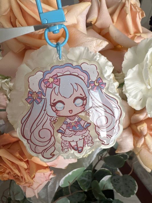 Winter Miku Double-Sided Glitter Keychain