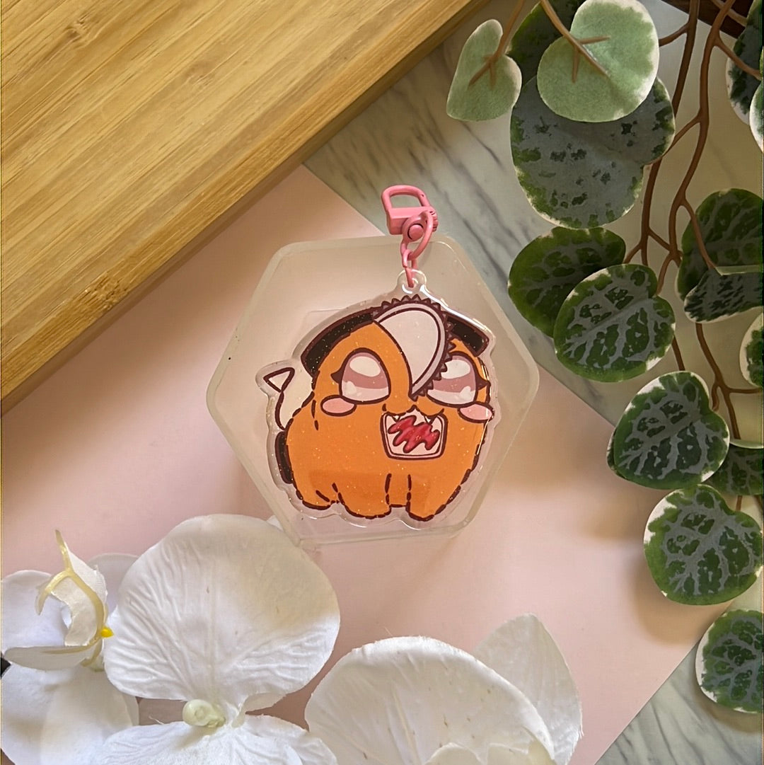 Demon Dog Pochi Jam Bread Double-Sided Glitter Keychain