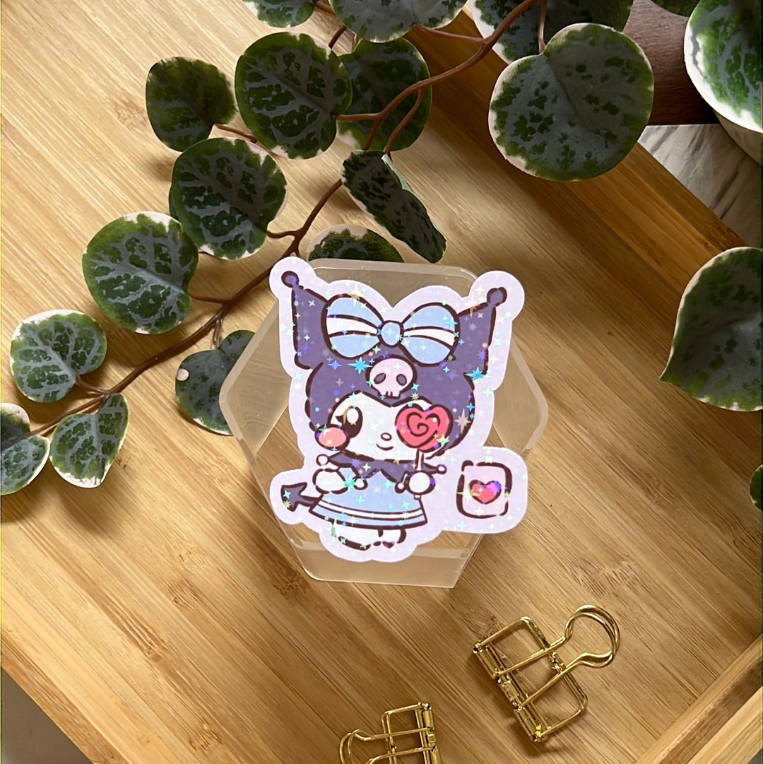 I Love You Lollipop Kuro Minnie San Friends Holographic Glitter Sticker