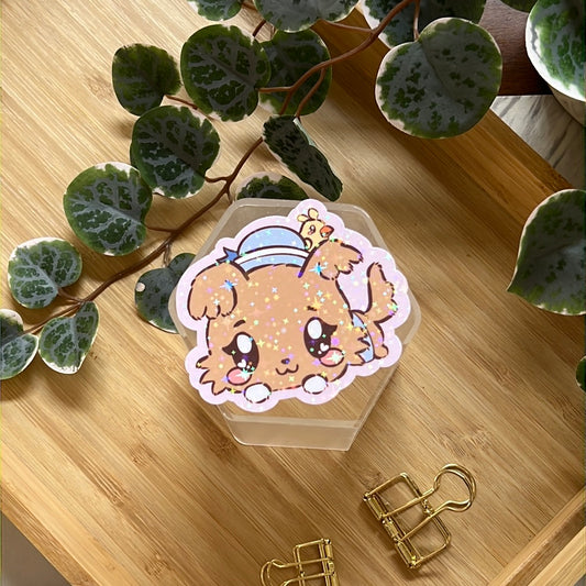 I Love You Chibi Dog Maru San Friends Holographic Glitter Sticker