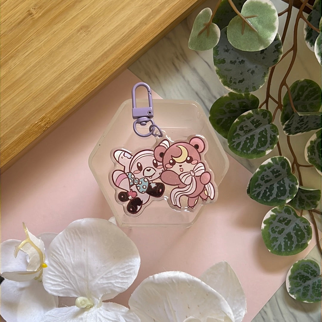 Pika Friends Teddy Bears Double-Sided Glitter Keychain