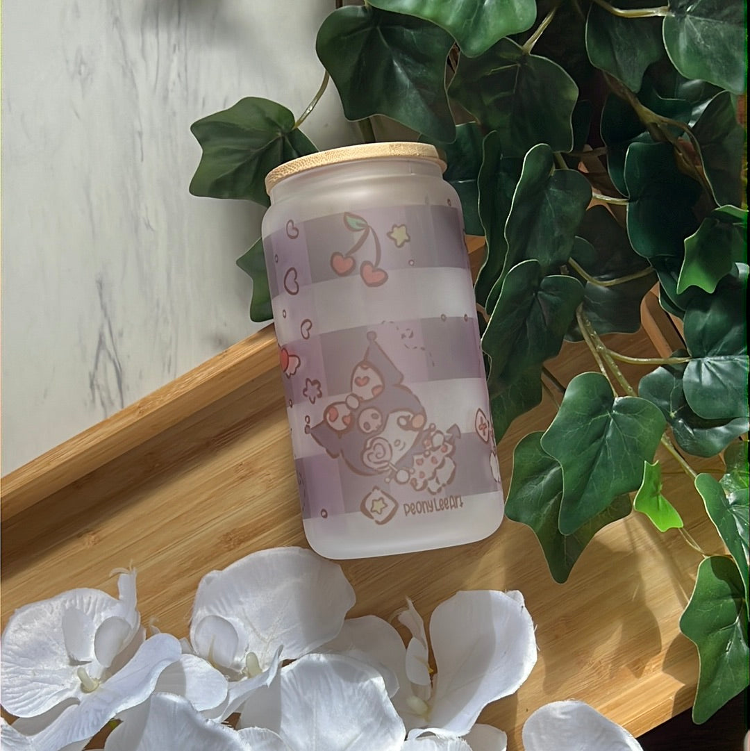 Mischievous Kuro Minnie 16oz Frosted Glass Tumbler with Glass Straw