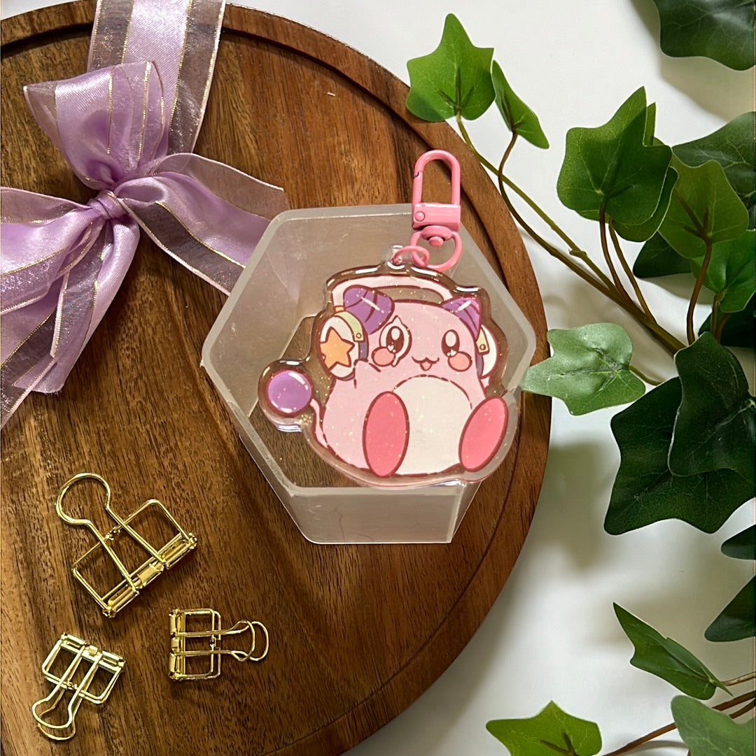 Pink Bean Double-Sided Glitter Keychain