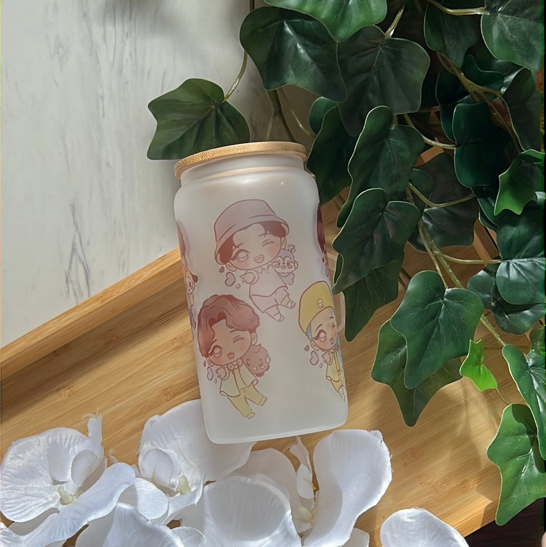 BTS Dynamite 16oz Frosted Glass Tumbler with Glass Straw