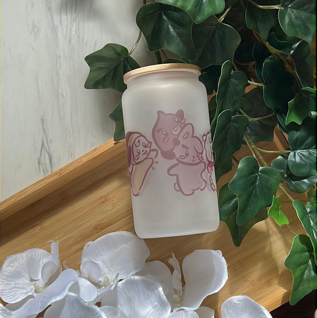 BT21 Roll Call 16oz Frosted Glass Tumbler with Glass Straw