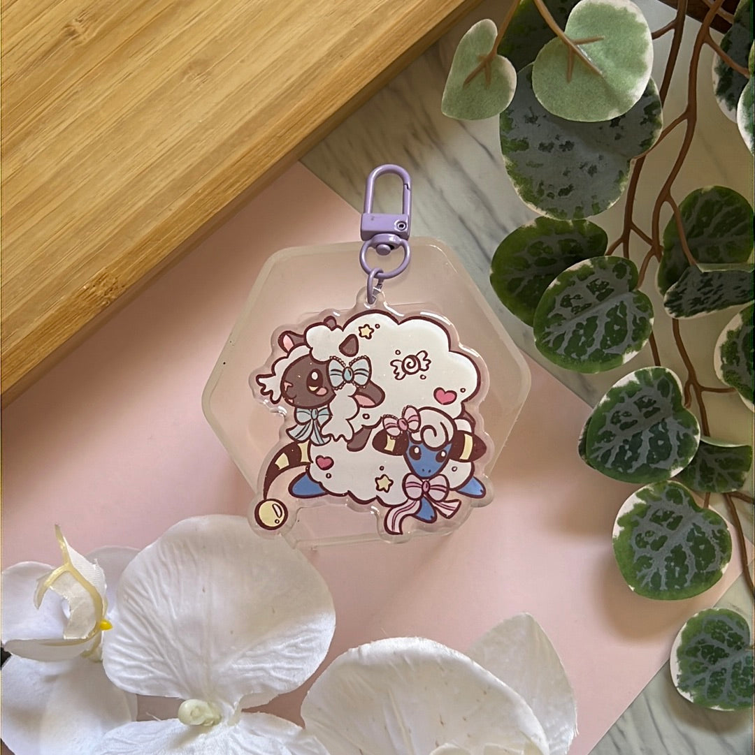 Pika Friends Fluffy Sheep Pile Double-Sided Glitter Keychain